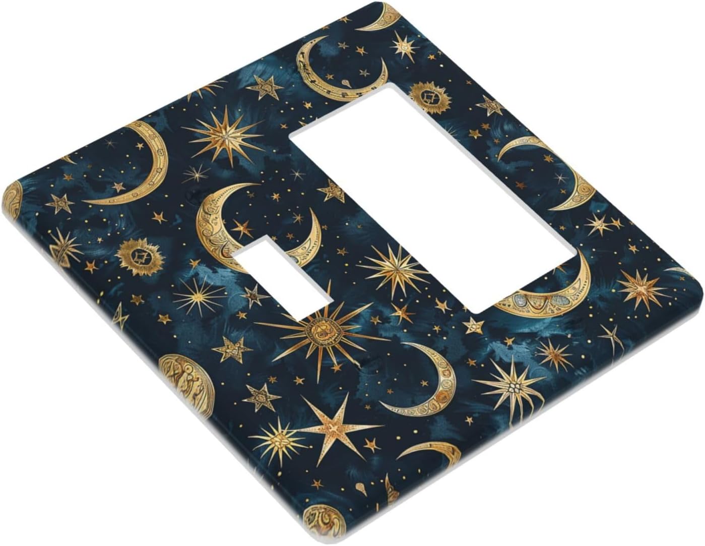 Outlet Covers Modern Abstract Sky Blue Gold Moon Sun Star 1 Toggle 1 Rocker Combination Decorative Wall Plate Electrical Switch Plates Light Switch Cover Plate for Bedroom Kids room Decor