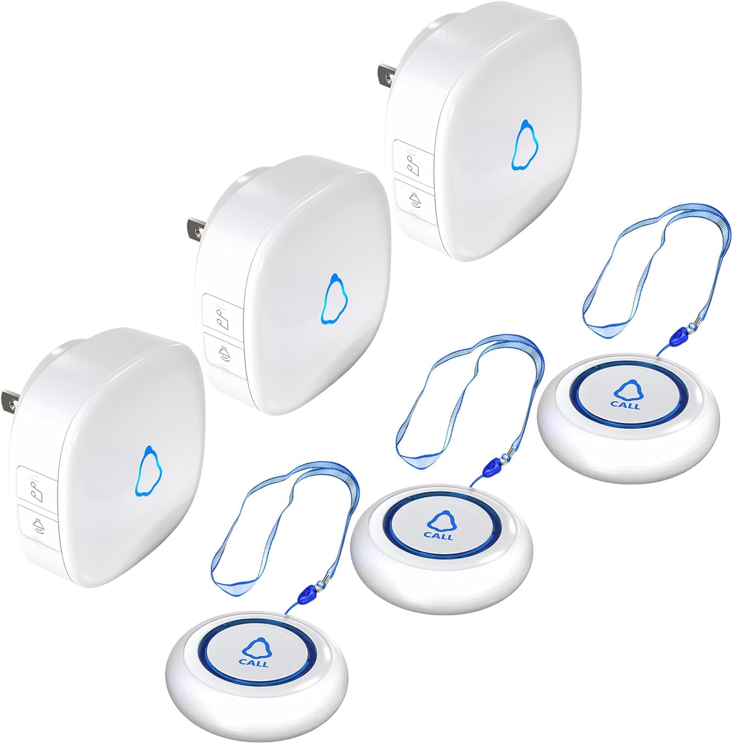 METAK Caregiver Pager Wireless Call Button for Elderly/Senior at Home, 3 Receiver + 3 Button, 1500FT 58 Ringtones Medical Life Alert System for Patients, Disabled, Nurses, Emergency Assistance, White