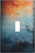 Blue Orange Abstract Modern Minimalist Oil Painting Single Toggle Light Switch Cover plate Outlet Cover Decorative Switchplate Wall Plates Electrical Panel Cover for Bathroom Living Room 5 X 3 IN
