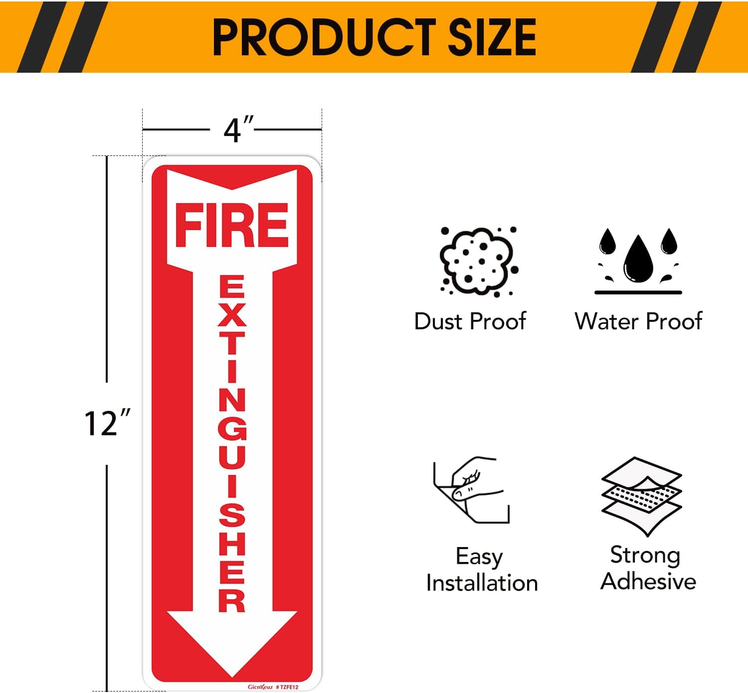 12 Pack Fire Extinguisher Sign, 12" X 4" Safety Sticker Signs, Fire Extinguisher Arrow Safety Signs, Self Adhesive, Weatherproof and UV Protected, Ideal for Office/Business, Home and Outdoor