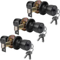 JO.KO Door Knob with Lock and Keyed, Round Ball Lock Interior/Exterior Door Knob for Bedroom Or Bathroom/Entry Door Handle (Matte Black 3Pack)
