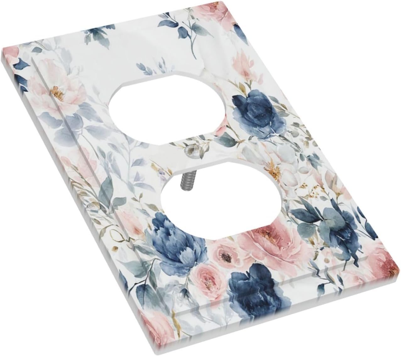 Elegant Watercolor Pink Blue Flowers Floral 1 Gang Duplex Receptacle Switch Wall Plate Decorative Switchplate Outlet Covers Electrical Plug Cover Faceplate for Bathroom Home Decor 5 X 3 IN