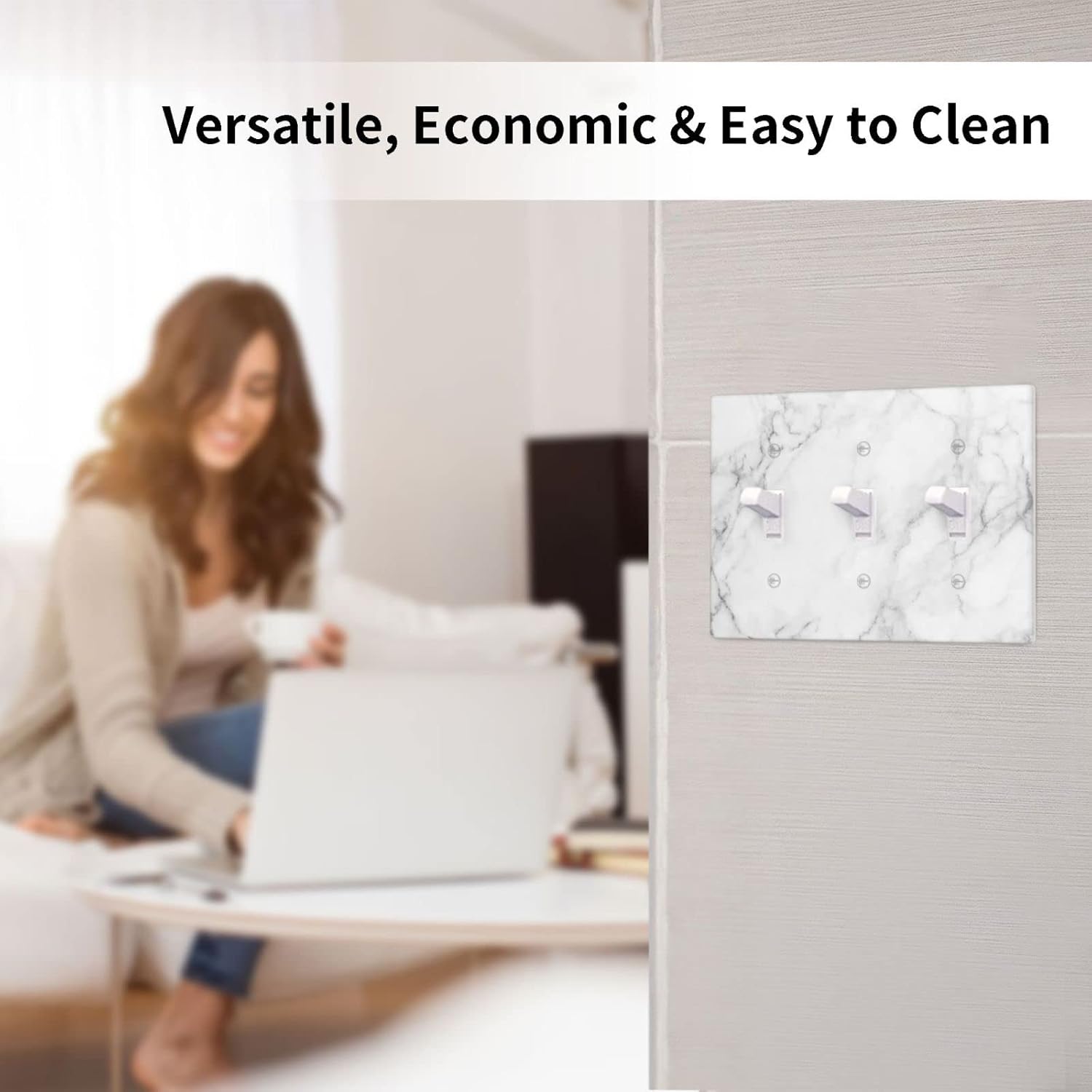 White Marble Pattern Light Switch Cover Plates Decorative Wall Plate Triple Toggle Art Print Faceplate for Kitchen Home Kids Room Decor 6.38" X 4.5"