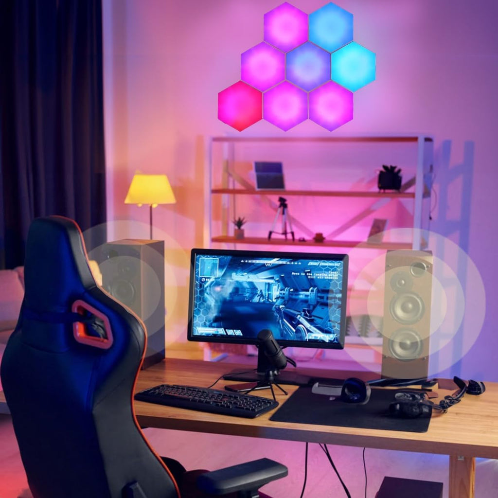 Smart Hexagon Lights DIY Hexagon Led Light App & Remote Controlled & Music Sync Features USB & Type C Modern RGB Wall Panels for Living & Gaming Decor (10Pack)