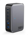 USB C Charger Block 200W with Wall Plug,6 Ports GaN IV Charging Station Hub,QC4.0+PD 65W USB C Laptop Charger Adapter Compatible with MacBook Air/Pro,DELL,iPhone 17/16/15,iPad,Steam Deck,Galaxy-Black