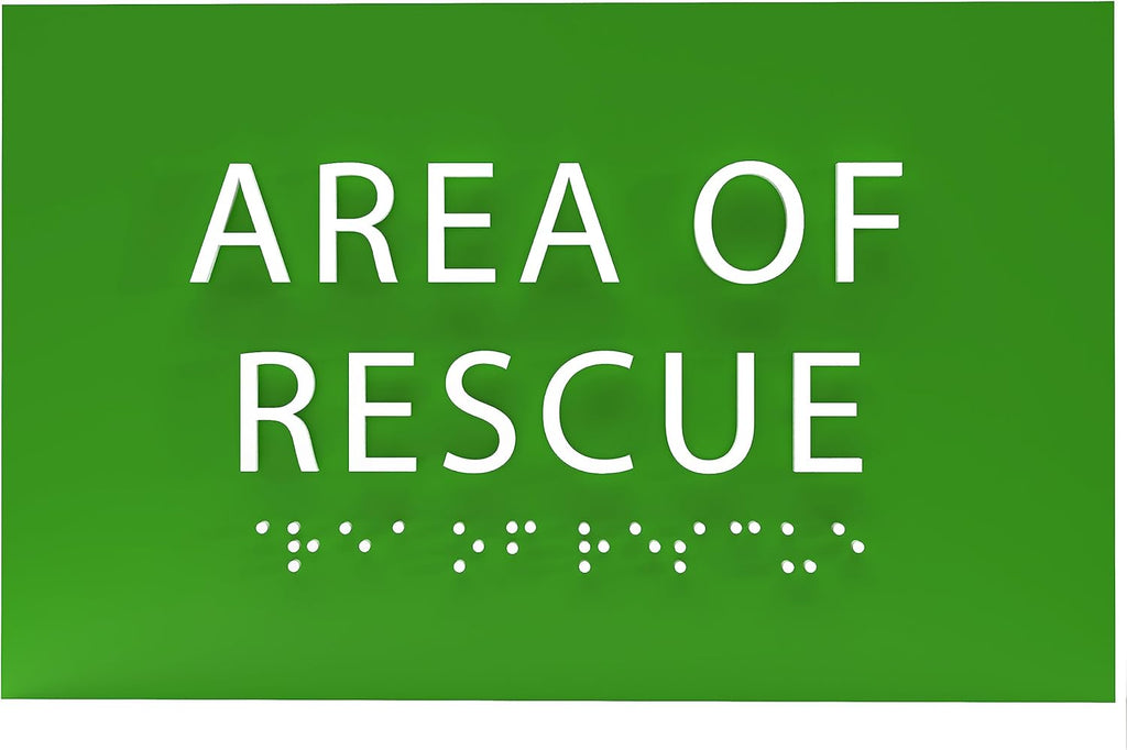 6" X4" Area of Rescue Sign - ADA Compliant Tactile Graphics Grade 2 Braille Text Wall Sign | Emergency Assistance, Refuge Place Sign for Schools, Offices, Apartments & Restaurants