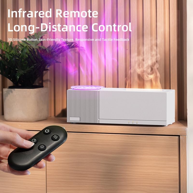 Essential Oil Diffuser, Ripple Projection Vibe Flame Oil Diffuser - Aromatherapy Aroma Humidifier, Upgrade 7 Flame Colors Noiseless 150ml Remote - Perfect for Bedroom Home Office (Ripple White)