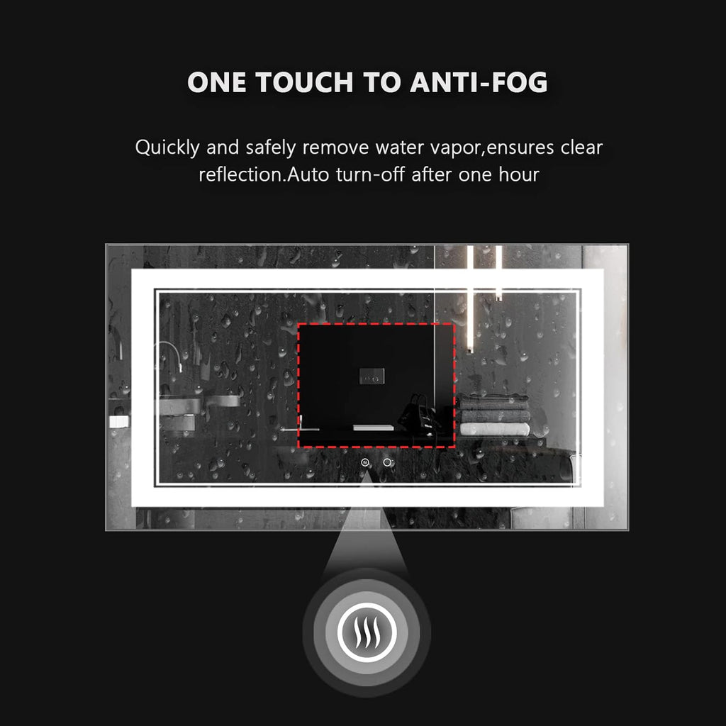 55" x 30" LED Bathroom Mirror Wall-Mounted Vanity Mirror with Anti Fog,Dimmable Waterproof Smart Touch Button Makeup Mirror with Lights Vertical & Horizontal