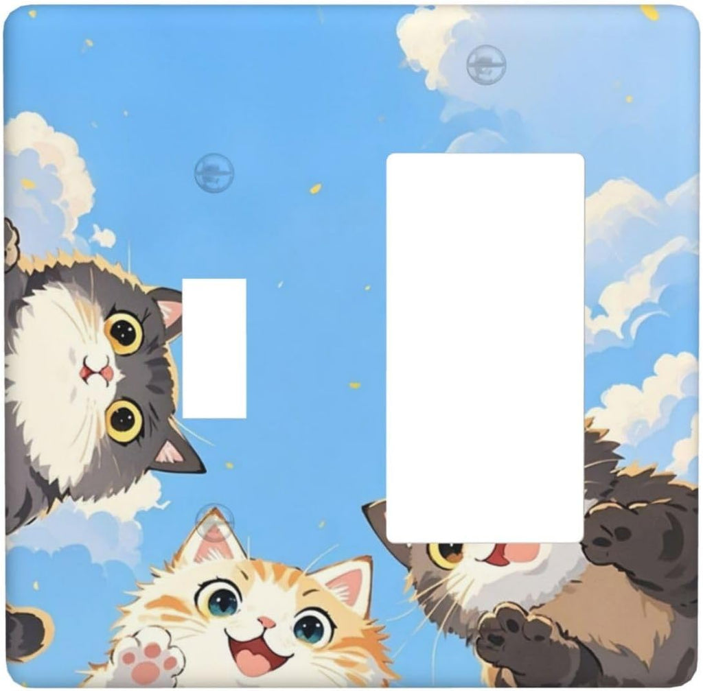 Outlet Covers Orange Gray Cute Cat Sky Cloud Cat S Paw 1 Toggle 1 Rocker Combination Decorative Wall Plate Electrical Switch Plates Light Switch Cover Plate For Kids Room Nursery Decor