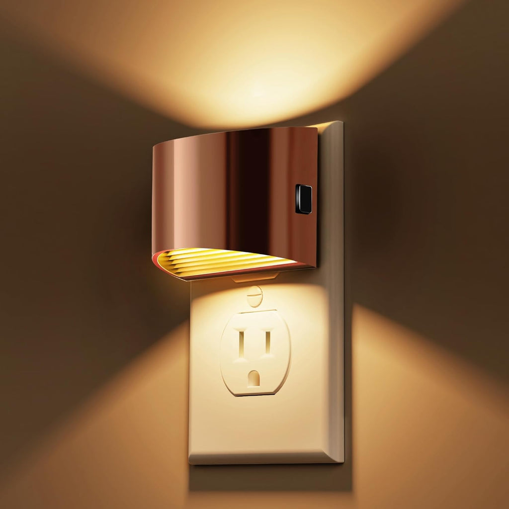 L LOHAS LED Night Lights Plug into Wall, Dimmable Night Light with 3 Level Brightness, 3000K Soft White, 2 Pack, Rose Gold