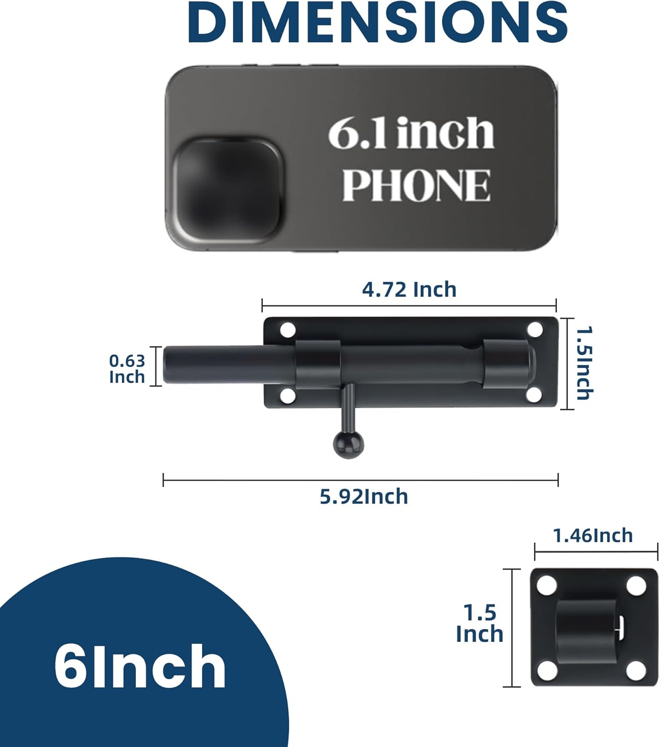 Alise 6 inch Barrel Bolt Latch,Slide Bolt Latch,Heavy Duty Solid SUS304 Stainless Steel Slide Lock for Wooden Fence,Barn Door,Interior or Outdoor Door Matte Black MS8000-B