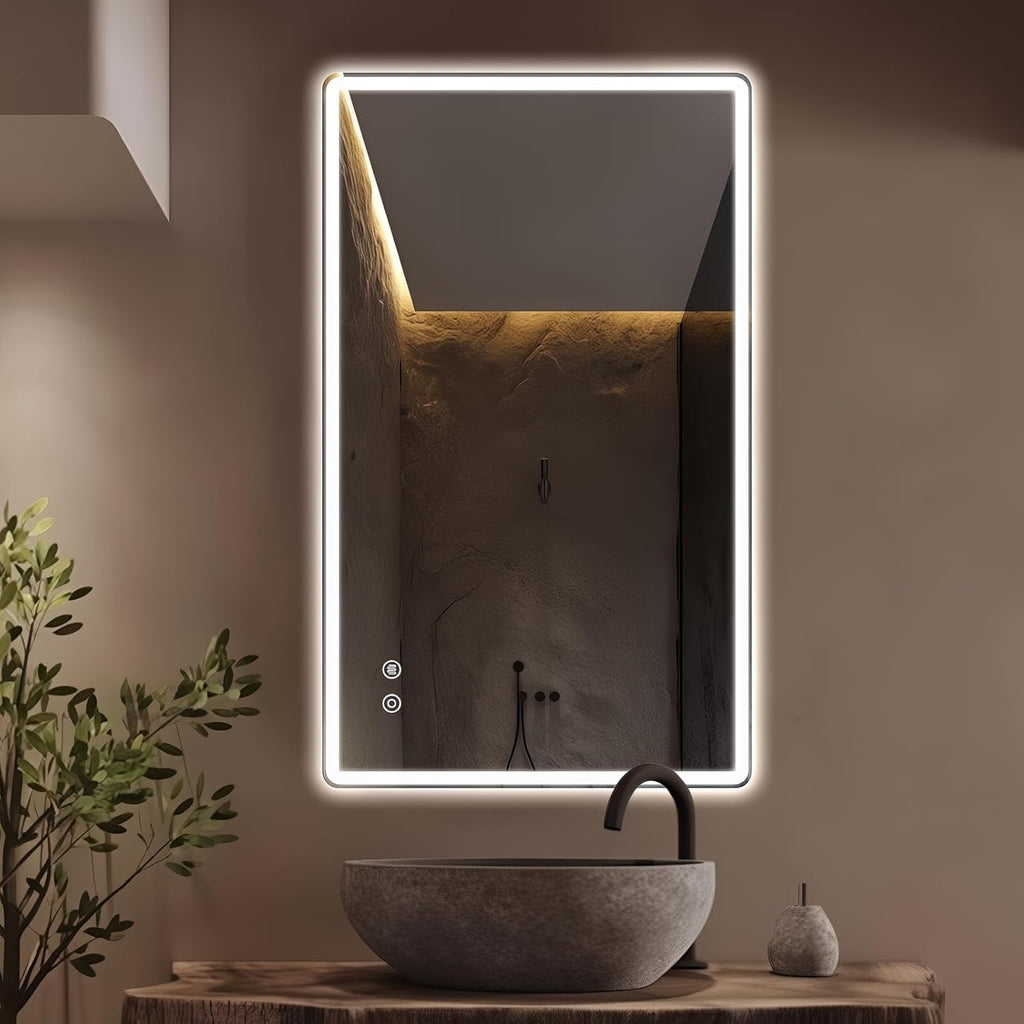 Niccy Led Mirror for Bathroom, 40"x24" Frameless Frontlit and Backlit Mirror for Wall Lighted Mirror with Bedroom 3 Color, Defogger, Explosion-Proof, HD Glass, IP65 Vanity Mirror Horizontal/Vertical