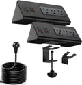 Upgraded Version Edge Mount Power Strip with USB-C Ports Tabletop Surge Protector Desk Clamp Power Sockets with 3 AC Outlets &4 Fast Charging USB Ports for Home Office Hotel Dormitory (Black - 2pack)