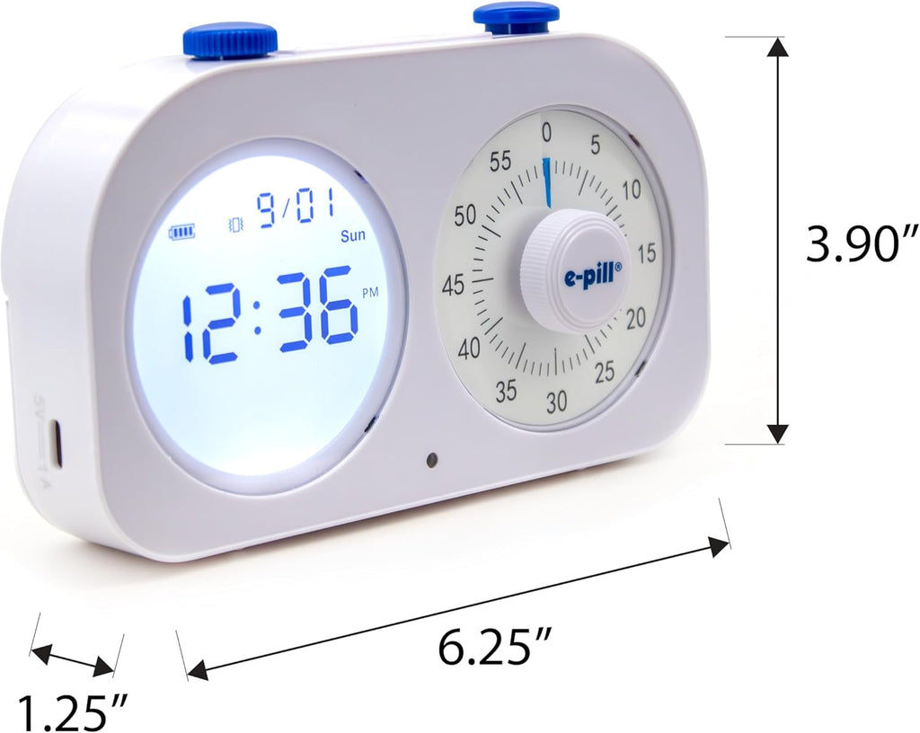 e-Pill Task-E-Lert 2-in-1 Pomodoro Timer for Kids and Adults | 3 Daily Alarms | Visual Timer & Loop Function | Time Management Tool for Productivity