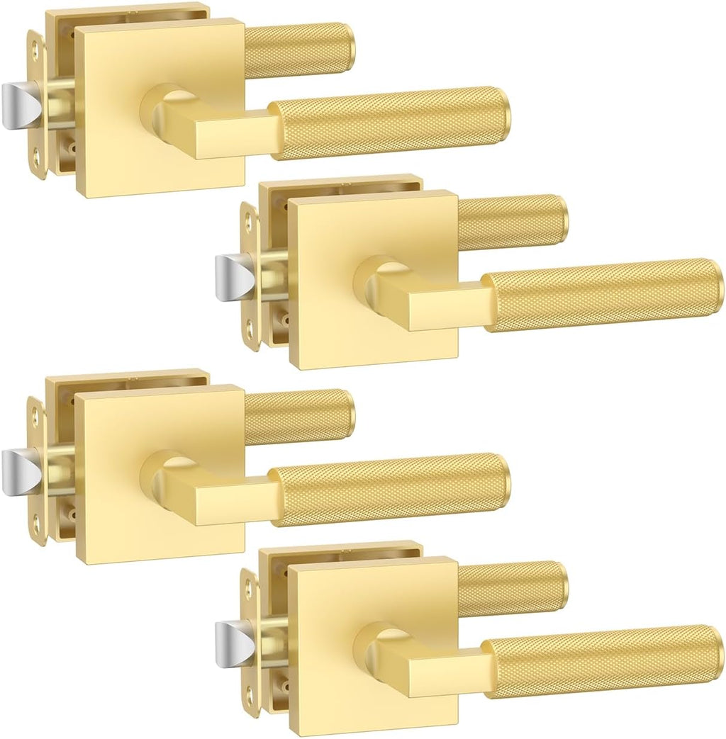 Asidrama 4 Pack Gold Passage Door Handles, Door Lever with Door Knobs Indoor for Bedroom or Bathroom, Heavy Duty Door Handles Interior with Locks for Left Right Sided Doors