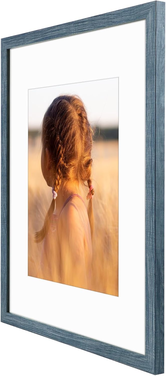 Golden State Art, 16X20 Picture Frame with Mat for 11X14 - High Definition Glass Wall Mounting Horizontal Vertical Display (Blue, 1 Pack)