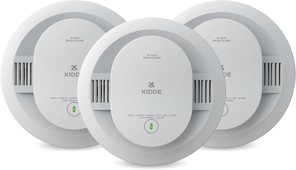 Kidde Smoke Detector, 10-Year Battery Powered, LED Warning Light Indicators, 3-Pack