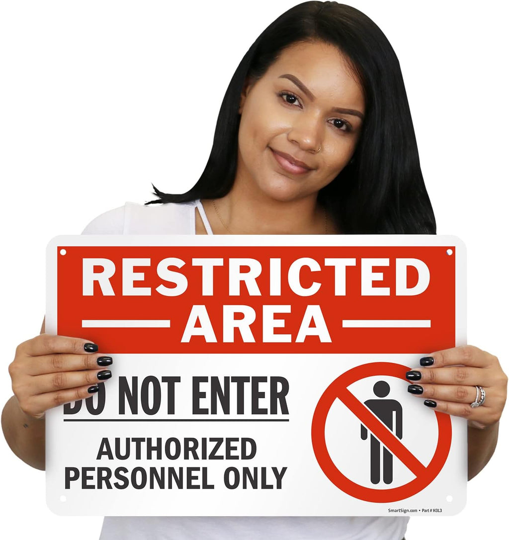 SmartSign 12 x 18 inch “Restricted Area - Do Not Enter, Authorized Personnel Only” Sign with Symbol, Digitally Printed, 55 mil HDPE Plastic, Red, White and Black, Made in USA