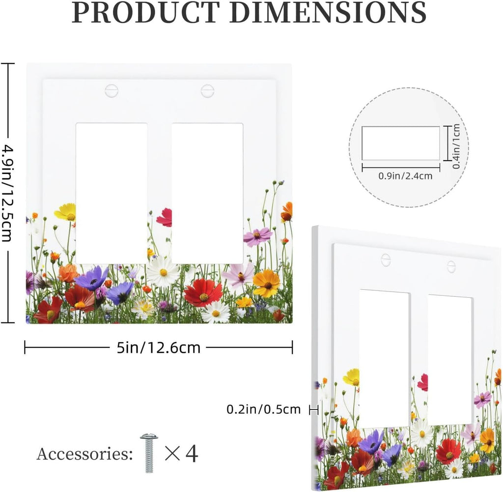 Decorative Outlet Covers Colorful Wildflowers Plant Floral Daisy 2 Gang Double Gfci Rocker Electrical Wall Panels Light Switch Cover Plate For Bed Room Living Room Decor