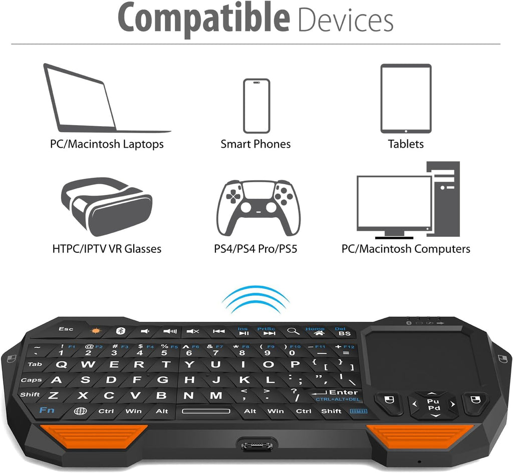 Fosmon Mini Bluetooth Keyboard (QWERTY Keypad), Wireless Portable with Touchpad, Compatible with Apple TV, Amazon Fire Stick, PS4, PS4 Pro, PS5, HTPC/IPTV, VR Glasses, Smartphones