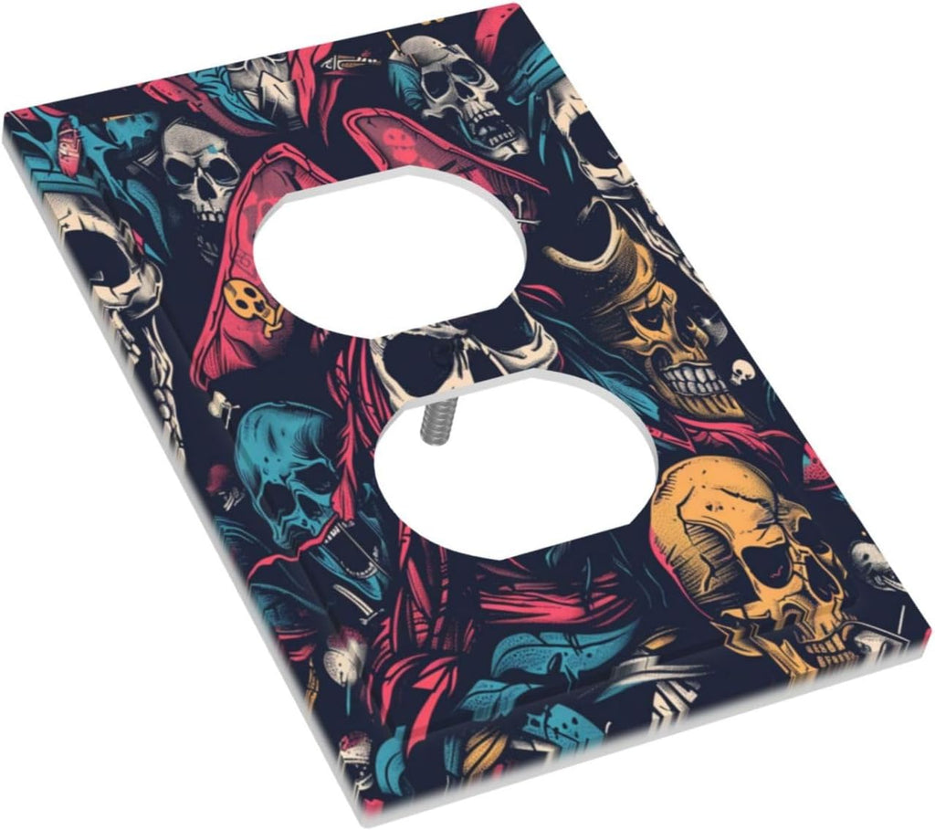 Outlet Covers Pirate Colourful Skeleton Red Hat 1 Gang Duplex Light Switch Cover Decorative Switch Plates Electrical Receptacle Faceplate Wall Plate For Farmhouse Cabin Decor