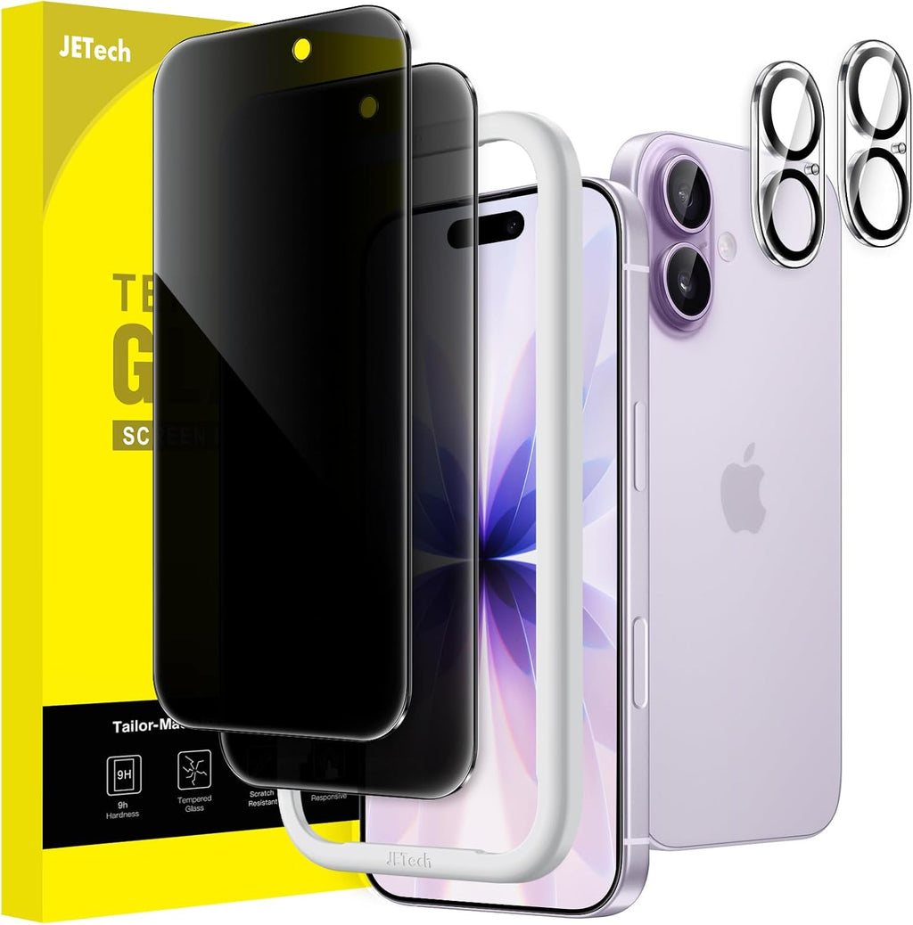 JETech Privacy Screen Protector for iPhone 17 6.3-Inch with Camera Lens Protector, Anti-Spy Tempered Glass Film, Easy Installation Tool, 2-Pack Each