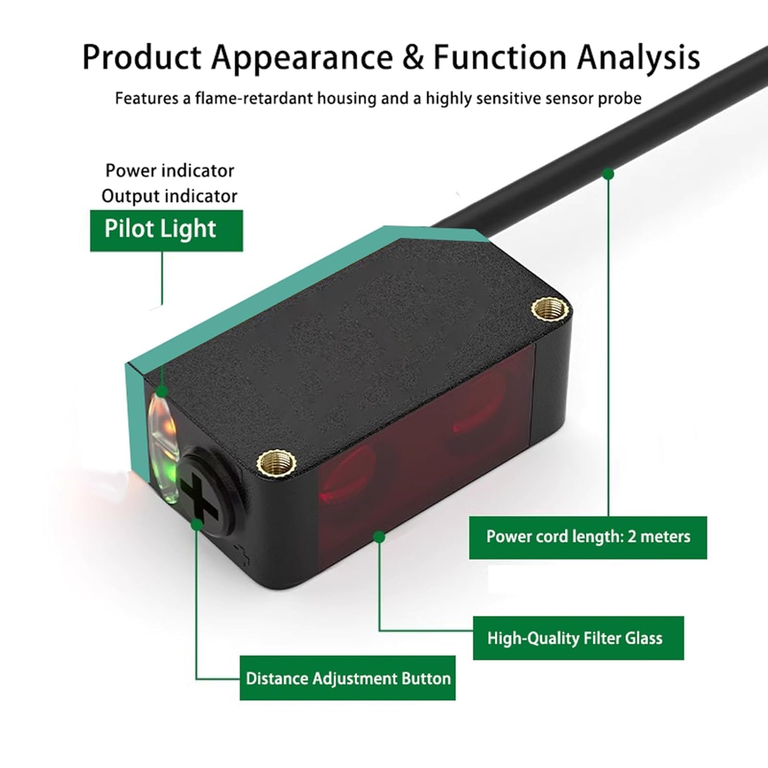 BG-38P Photoelectric Sensors,Background Suppression Diffuse Photoelectric Sensor,Sensing Distance 5-350mm,10–30VDC,PNP Output,Detection Distance Unaffected by Object Color