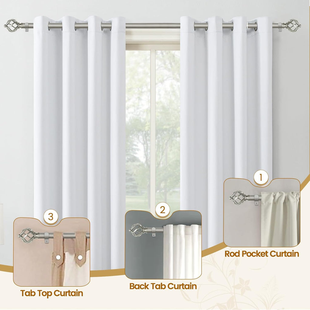 KAMANINA 2 Pack Curtain Rods 32 to 86 Inches (2.6-7.1ft), 3/4 Inch Curtain Rods for Windows Splicing Adjustable Single Drapery Rod with Twisted Cage Finial, for Indoor and Outdoor, Antique Silver