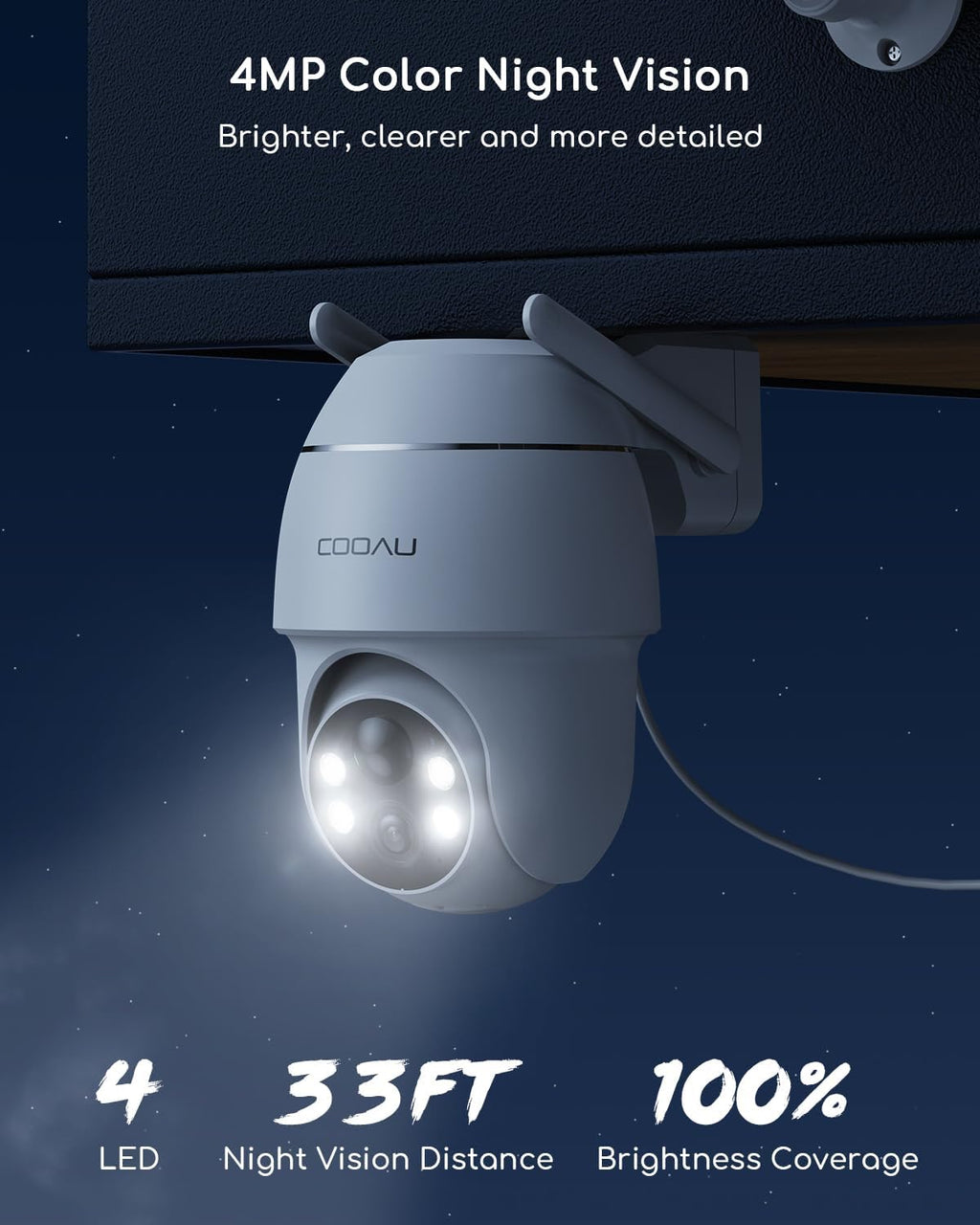 COOAU Solar Security Cameras Wireless Outdoor,4MP Cameras for Home Security System,360° Pan & Tilt,Color Night Vision,Motion Detection,No Monthly Fee,Siren Alarm,IP66