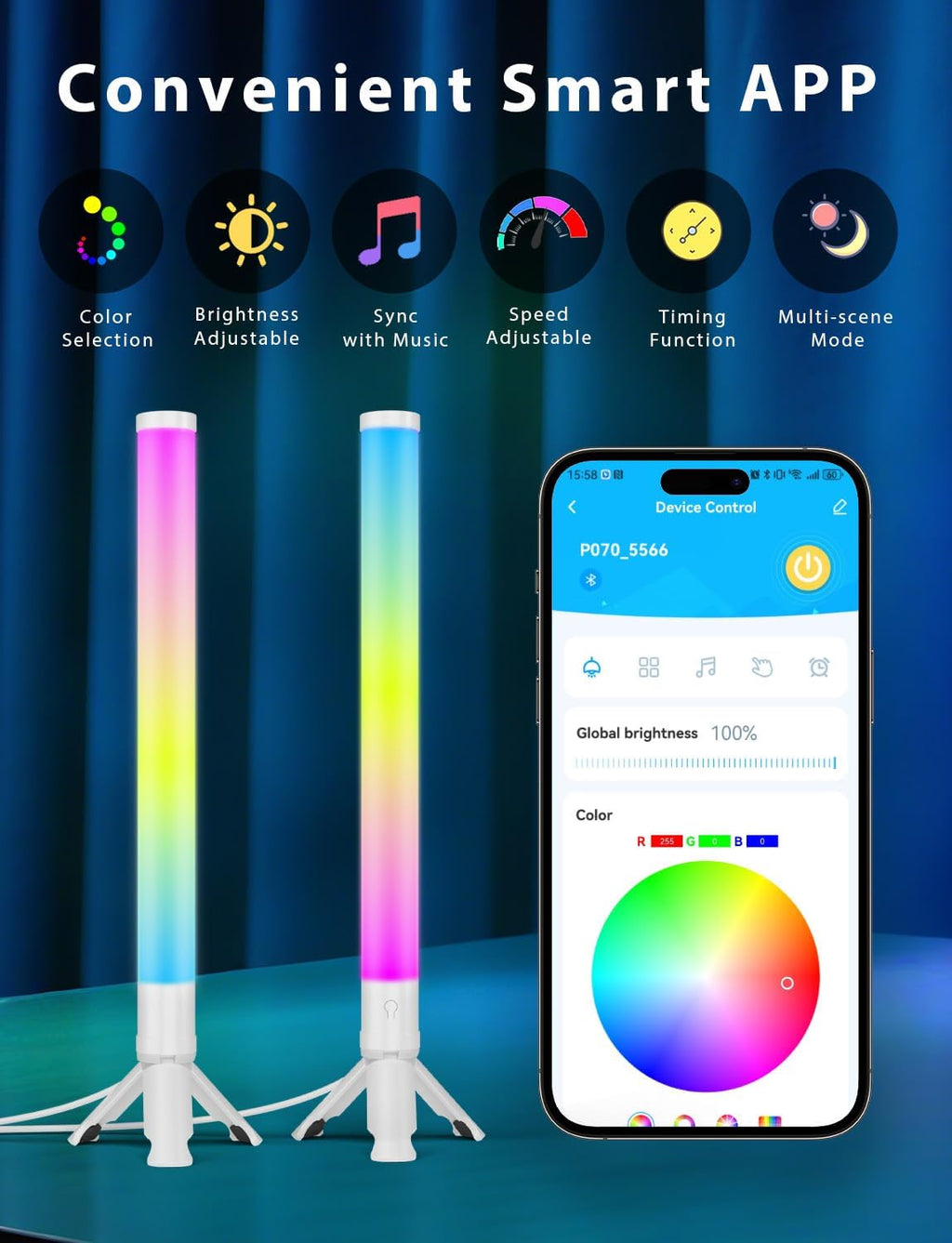 DAYBETTER RGB Light Bar, 360° Smart LED Light Bar for Room, Music Sync Gaming Lights, Color Changing TV Backlight App & Remote Control, Desk Lights Bars for Game Room, White