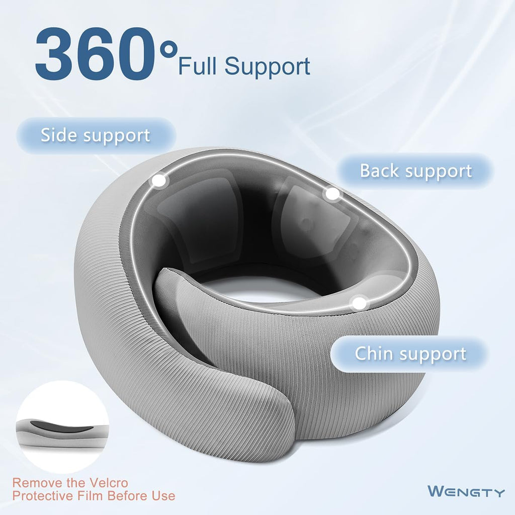 Neck Pillow for Traveling,Travel Neck Pillow for Airplanes,Cooling Fabric&100% Pure Memory Foam,Neck Pain Relief,Ergonomic Support for Long Flight (Gray, Compact Size-(Petite Fit)