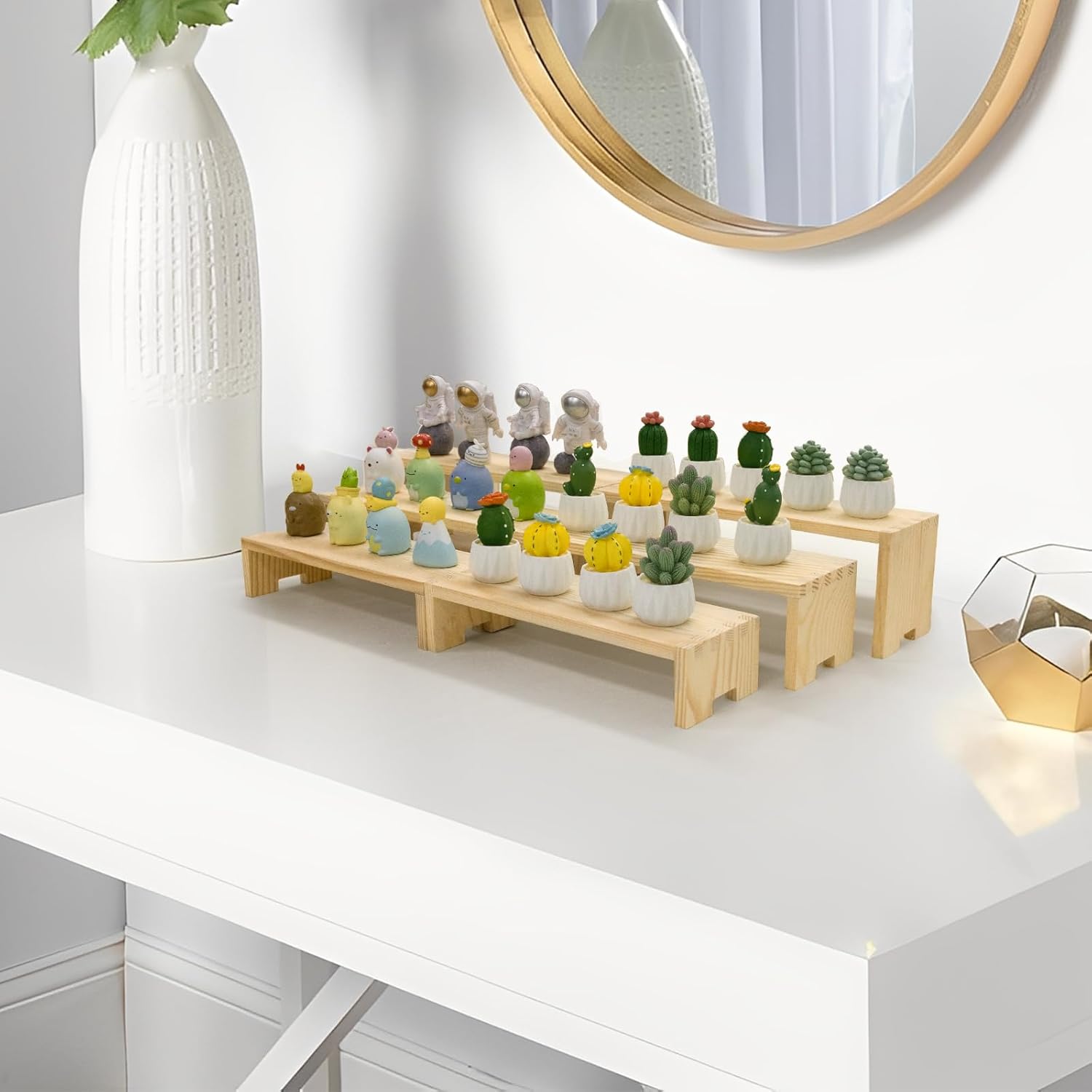 Display Wood Risers Wooden Stand 3 Tier 4 Set 12 Pieces Wooden Stands Decorative Rectangular Display Cupcake Stands Perfume Racks Cologne Organizer(Nature)