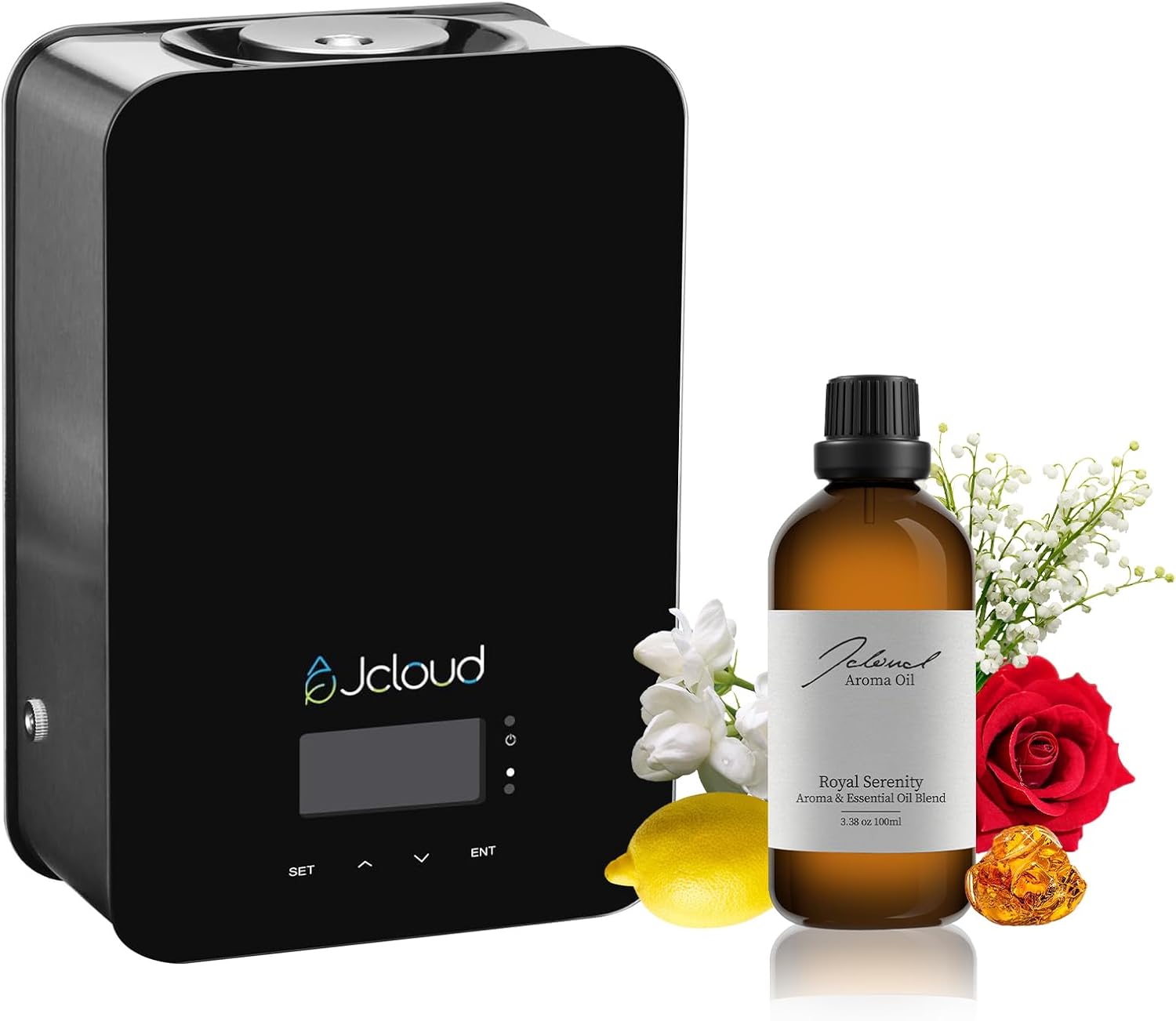 JCLOUD Upgrade Scent Air Machine for Home, HVAC Scent Diffuser Cover Up to 2000 Sq. Ft, Black with Royal Serenity Essential Oil - Inspired by Luxury Hotel Scent 100ML