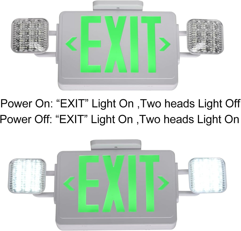 Green Exit Sign,Emergency Lights for Business with Plug,200lm 3Hours Battery Operated Corded Fire Emergency Exit Lighting Combo UL 924 AC85-277V