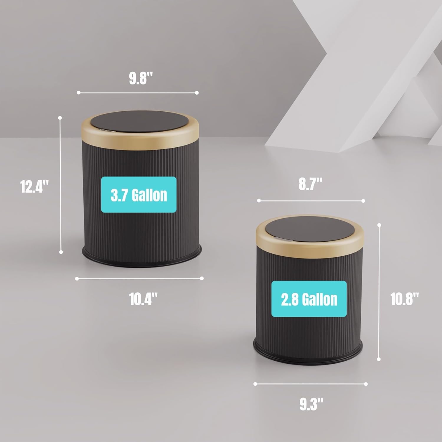 2Pack Automatic Bathroom Trash Can, Touchless Motion Sensor Garbage Can with Lid, Smart Dog Proof Trash Bin, Plastic Wastebasket for Bedroom, Office, Living Room, 2.8 Gallon+3.7 Gallon (Dark Grey)
