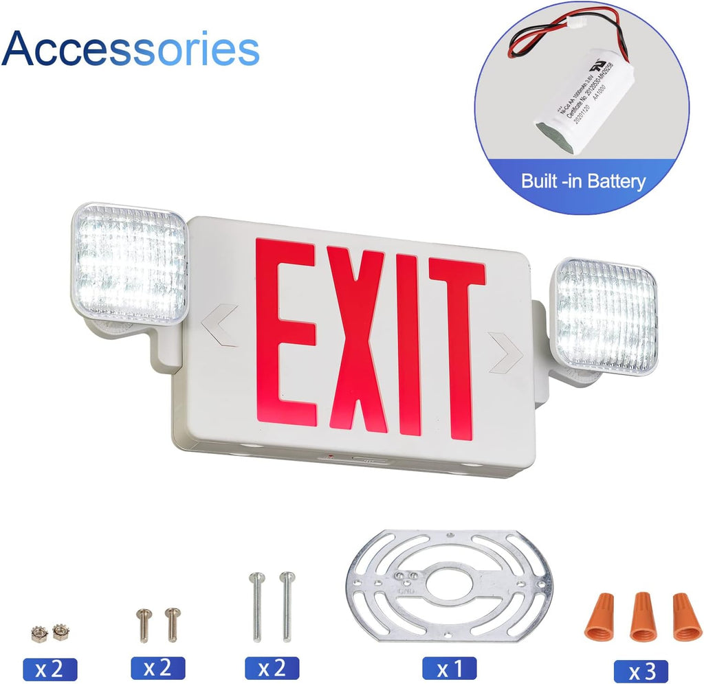TANLUX Red Corded Exit Sign with Emergency Lights, 1.0 Meter Plug in Exit Sign with Battery Backup Lights for Business, Commerical Emergency Lighting Combo, UL Listed, AC 120/277V, Double Face