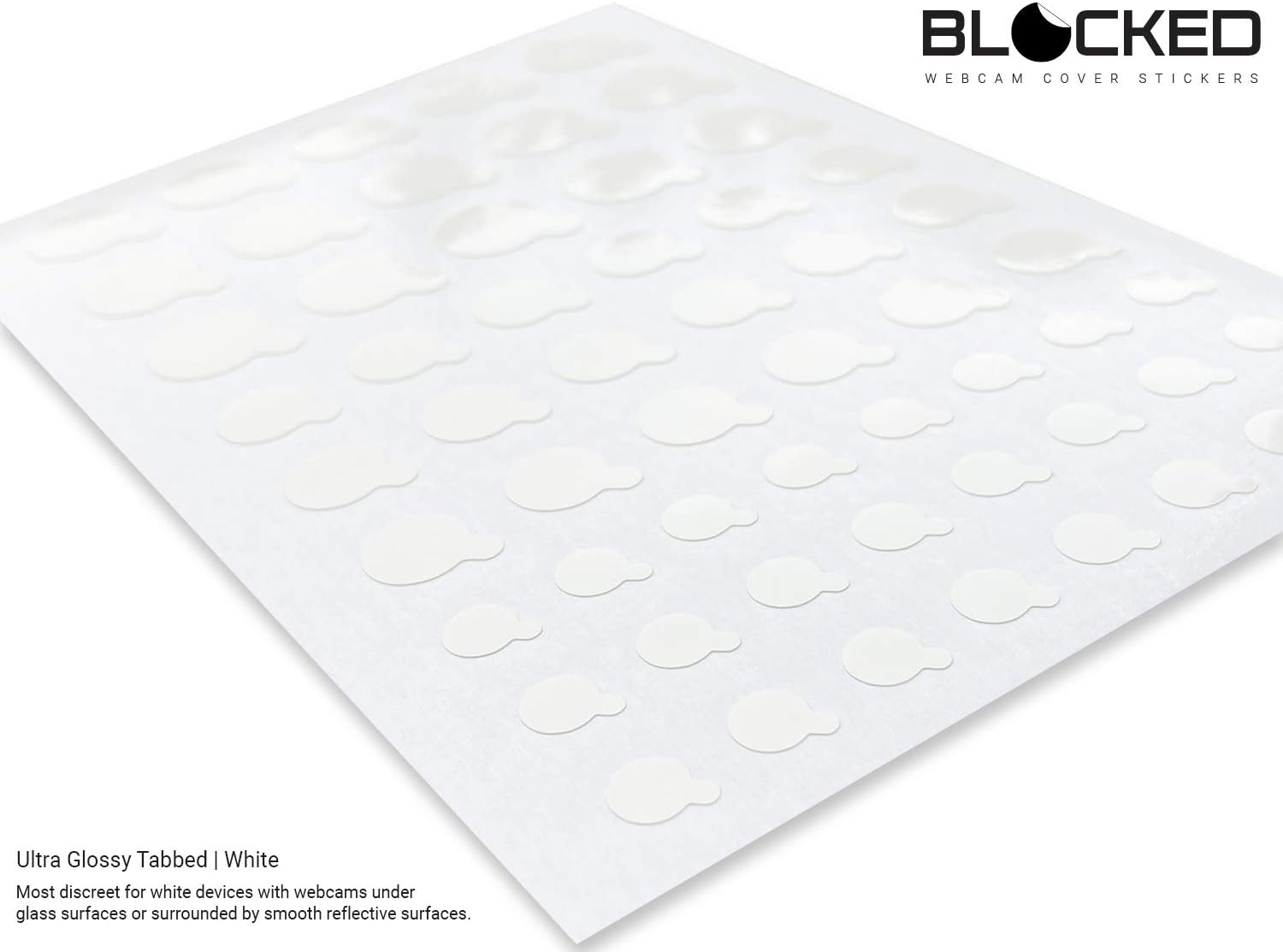 Stackable Webcam/Camera Vinyl Covers | 57 Tabbed Low-Tack Restickable Webcam Sticker | Multiple Sizes | White 57-Pack Tabbed (Ultra Glossy)