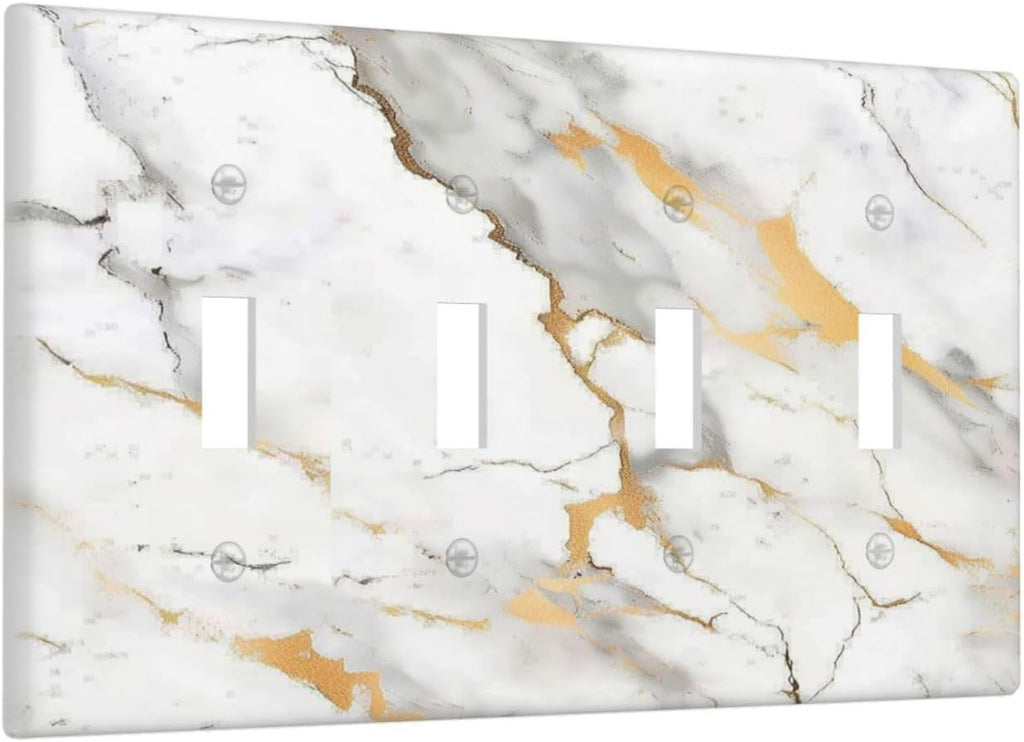 Light Switch Covers Marbling Style White Background Gold Gray Stripes Quad Toggle Electrical Faceplate 4 Gang Wall Plate Decorative Switch Plates For Bathroom Kitchen Decor