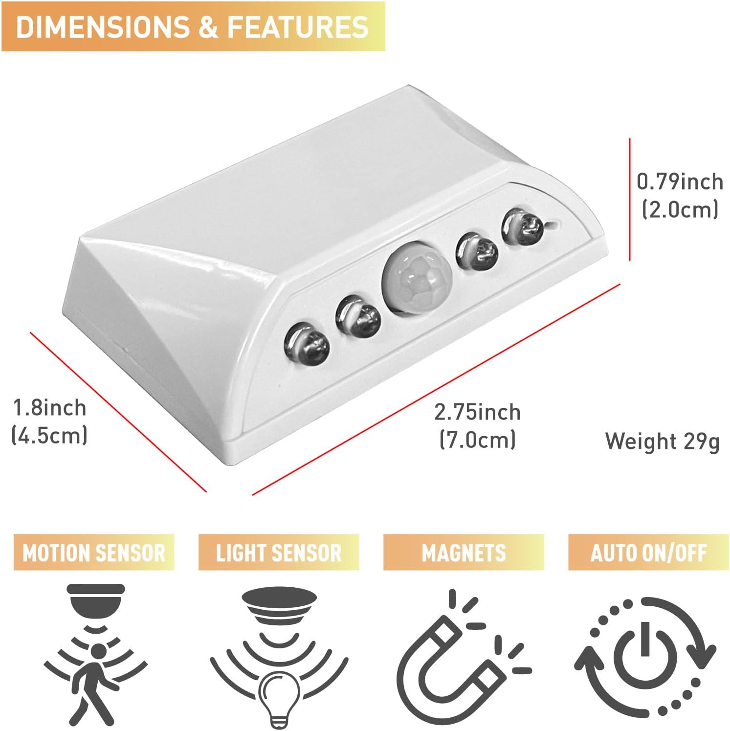 White Motion Sensor Night Light for Doors, Cabinets & Stairs | 3-Way Magnetic/Adhesive/Screw Mount | Auto On/Off in Darkness | Battery-Powered LED for Hallway & Keyhole