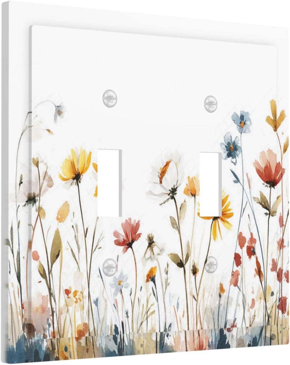 Watercolor Wildflower Colorful Floral Plant Decorative Switch Plates 2 Gang Double Toggle Outlet Light Switch Cover Wall Plate Electrical Faceplate for Bed Room Living Room Decor