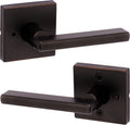 Kwikset Halifax Interior Privacy Door Handle with Lock, Door Lever For Bathroom and Bedroom, Venetian Bronze Reversible Keyless Push Button Lock Door Lever, with Microban Protection, Square Rose