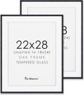 Fun Memories 22x28 Picture Frame Black 2 Pack, 22"x28" Oak Wood Frames for Wall, Rustic Poster Frames 22 x 28, 22x28 Matted Frame to 18x24, Tempered Real Glass, 22 by 28 Art Frame