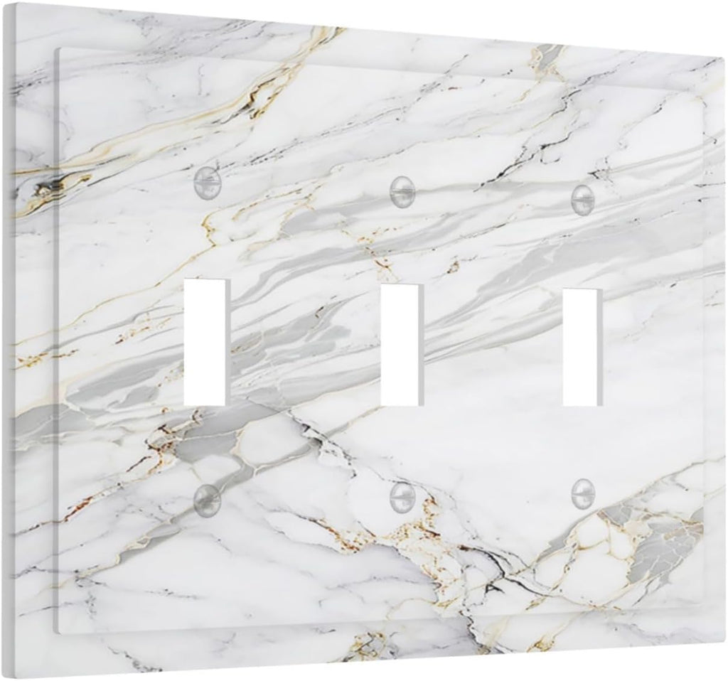 Decorative Light Switch Cover Plate Gray Gold Marble Abstract Modern Luxury 3 Gang Wall Plate Triple Toggle Switch Plate Covers Electrical Outlet Cover for Bedroom Home Decor