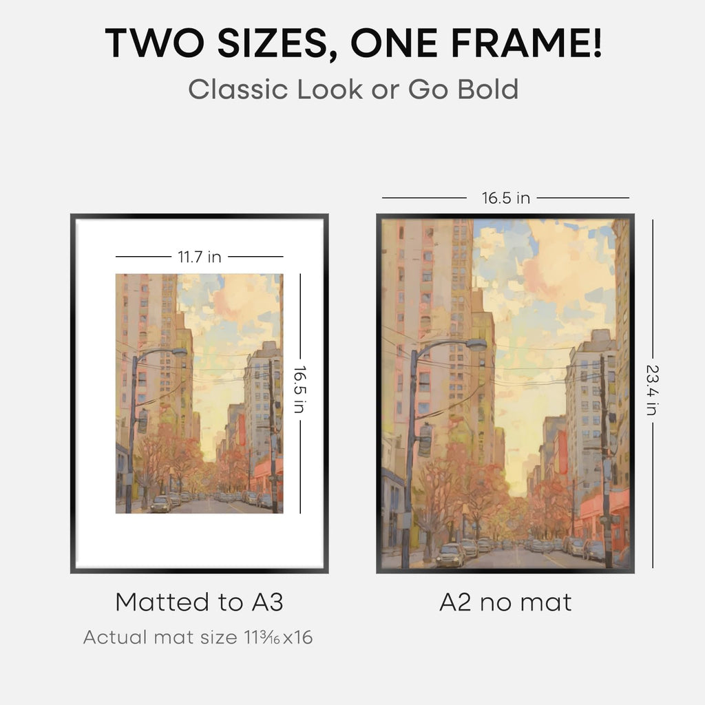 Homeoforia A2 Picture Frame Black, High End Metal 16.5 x 23.5 inch Poster Frames with Mat 11.7 x 16.5 for Photo, A2 Size Frame Matted to A3 Print, 16.5 by 23.4 Hanging Frames, Tempered Glass, Set of 3