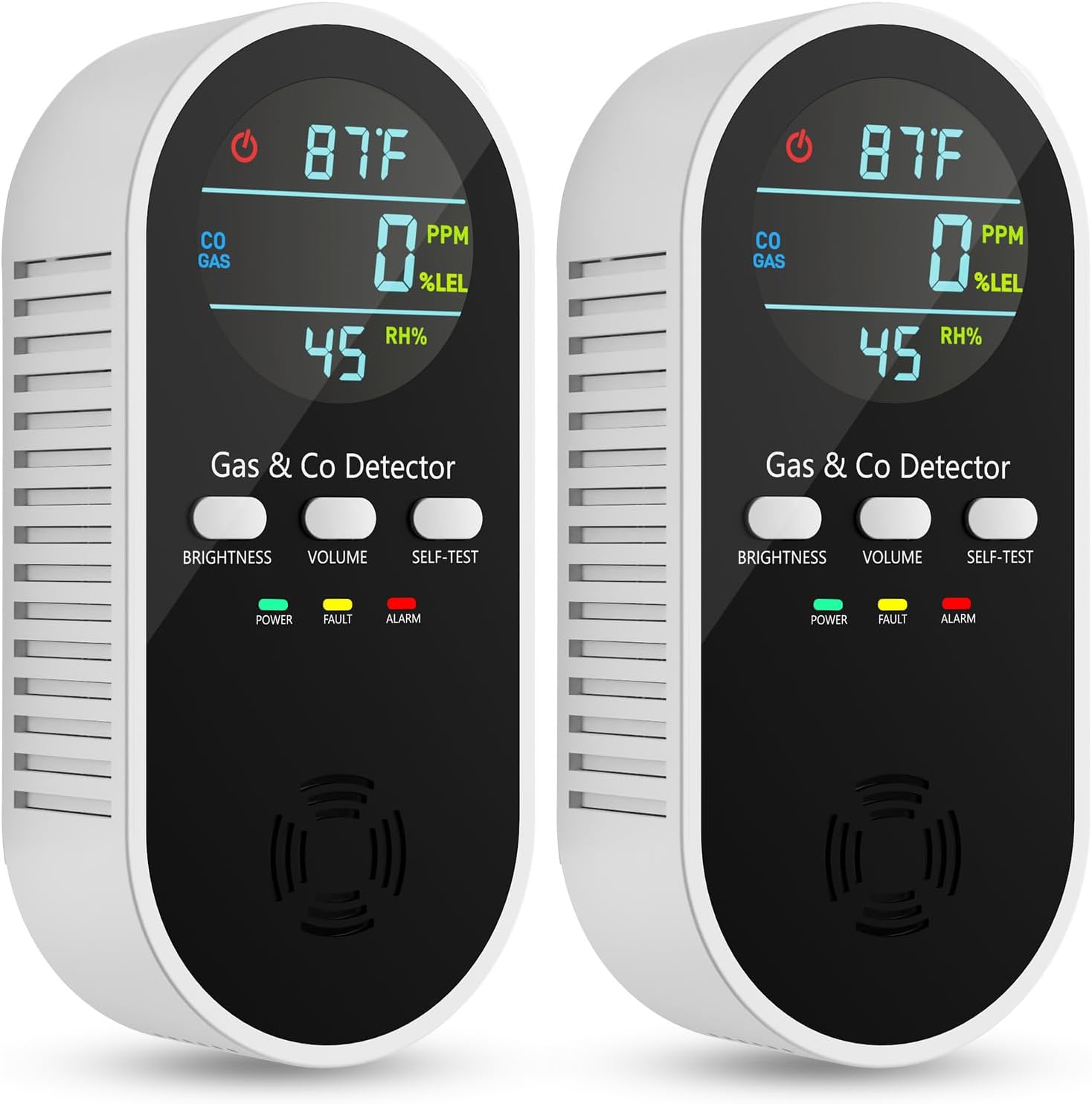 5-in-1 Carbon Monoxide Detectors, Natural Gas Leak Detector, Plug-in & Battery Backup Co Detector, HD Digital Display, CO Gas Temp Humidity Sensor, 2-Pcs, Black