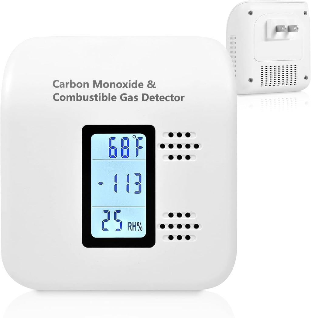 Carbon Monoxide Detectors Plug in, 4-in-1 CO & Natural Gas Detector with Fast Response Sensor, Ultra-Thin Foldable Plug, Temperature & Humidity Display for Home, Apartment & RV Safety
