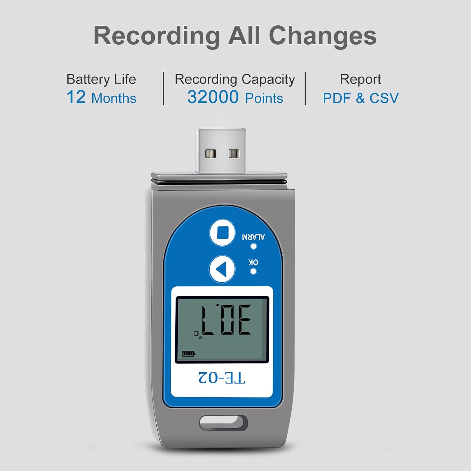 Temperature Data Logger, APRVTIO TE-02 10 PCS USB Temperature Data Recorder with PDF, 32000 Points, Plug and Play, Multi-Device Data Comparison, Calibration Certified