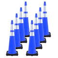 8 Pack 36 Inch Blue Traffic Cones with Reflective Tape, Heavy Duty Black Base Safety Cones for Airports, Warehouses and Large Event Spaces (8, Blue, 36 Inch)