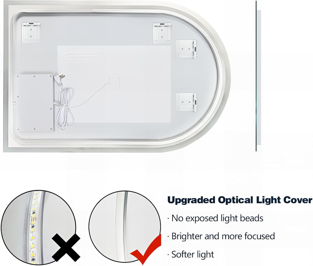 Niccy Arched LED Mirror for Bathroom, 40x24 Vanity Mirror with Light Frameless Bathroom Mirror, Smart Lighted Frontlit Mirrors with Memory Function for Bathroom Bedroom Beauty Hair Salon