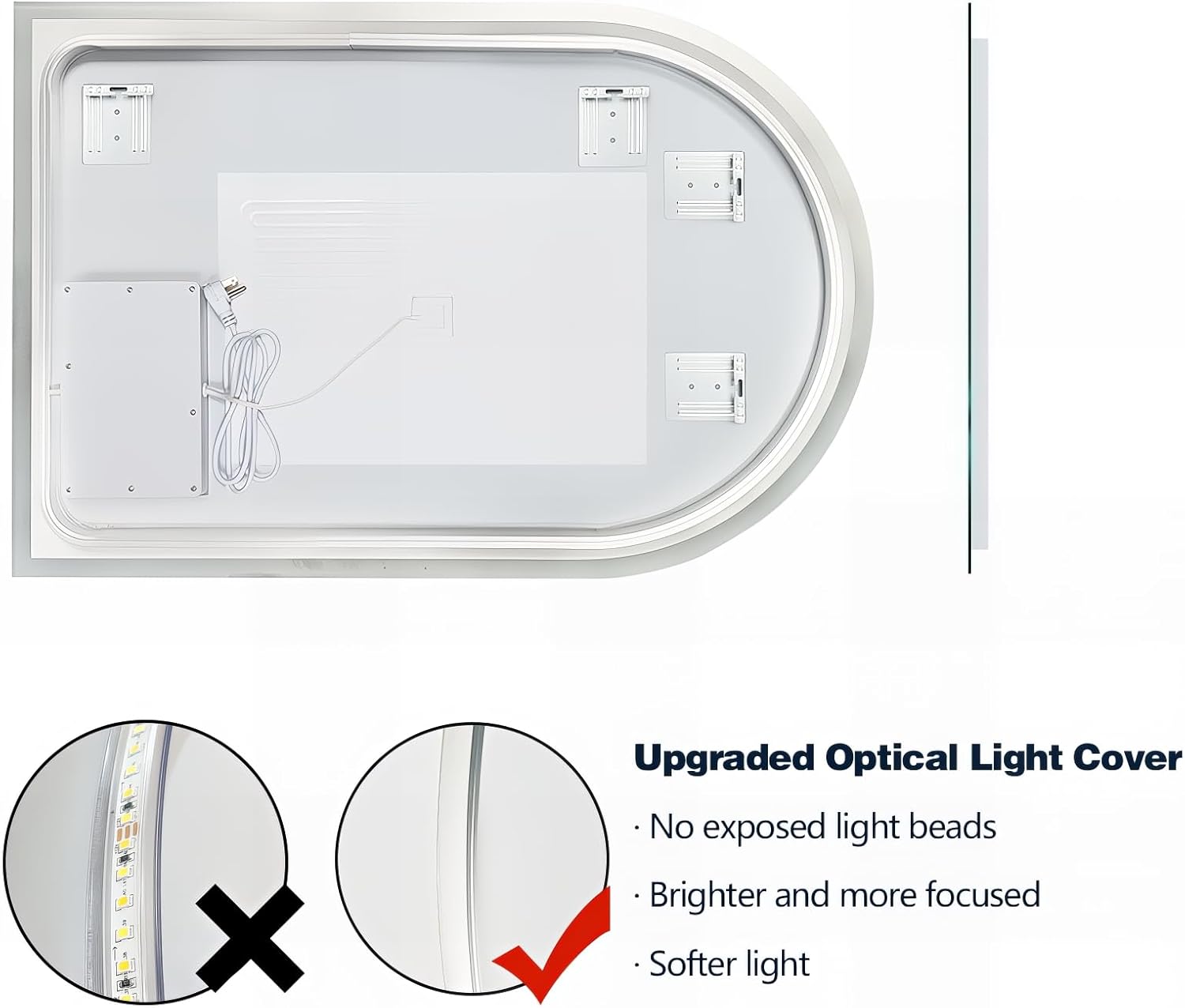 Niccy Arched LED Mirror for Bathroom, 40x24 Vanity Mirror with Light Frameless Bathroom Mirror, Smart Lighted Frontlit Mirrors with Memory Function for Bathroom Bedroom Beauty Hair Salon